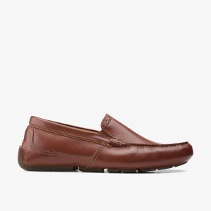 Mens Markman Plain Dark Tan Leather Driving Moc Loafer