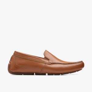 Mens Markman Plain Tan Leather  Driver Loafers
