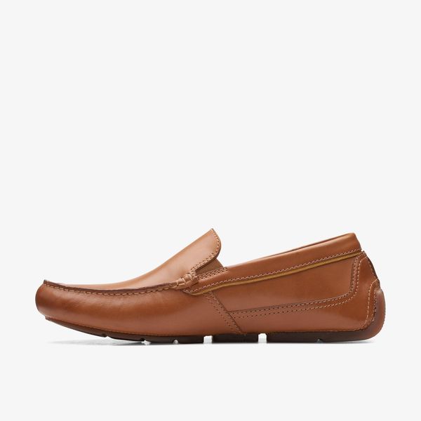 Mens Markman Plain Tan Leather Driver Loafers - Image 2