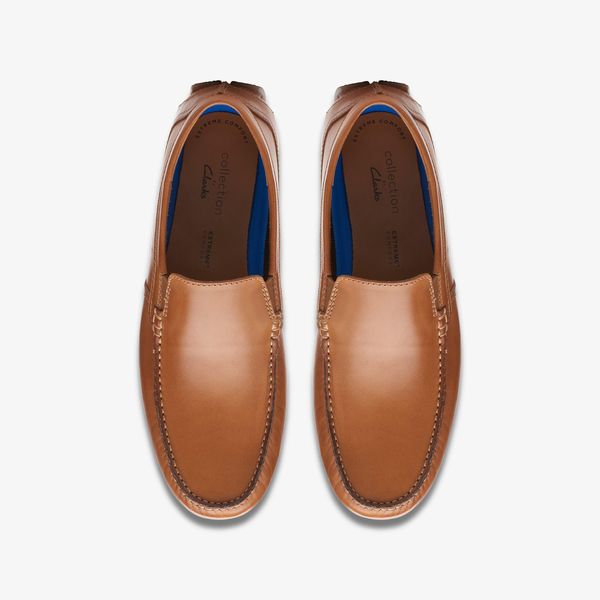 Mens Markman Plain Tan Leather Driver Loafers - Image 6