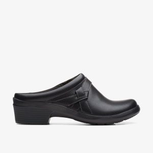 Women's Angie Mist Black Leather Mules