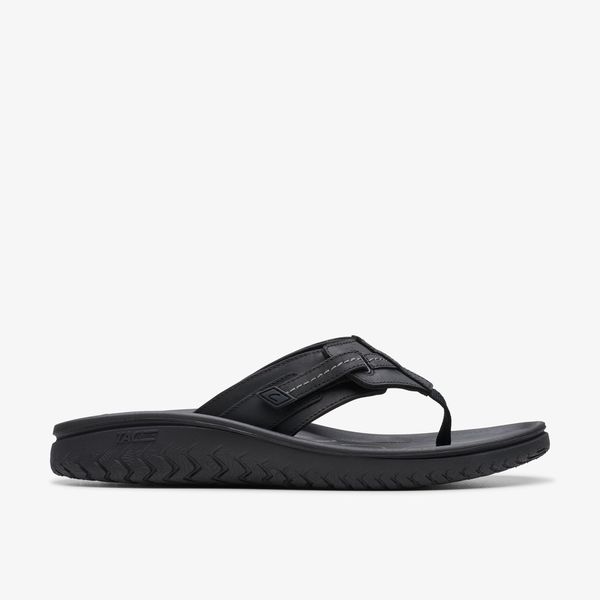 Mens Wesley Sun Black Leather Flip Flop