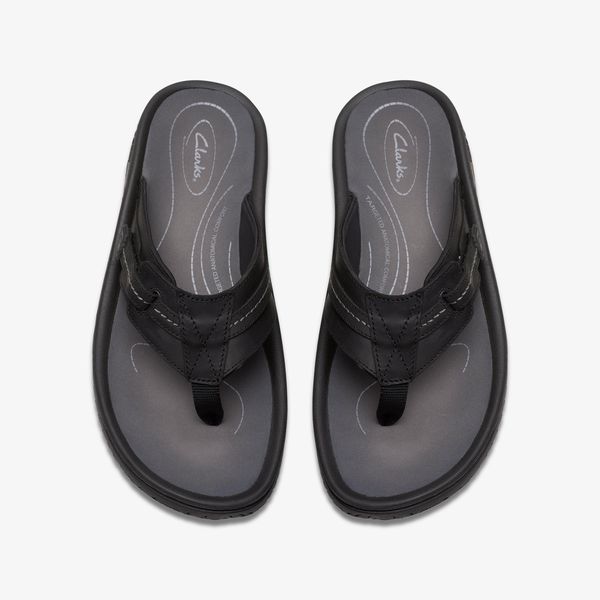 Mens Wesley Sun Black Leather Flip Flop - Image 6