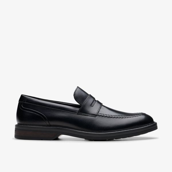 Mens Aldwin Step Black Leather Loafer Shoes