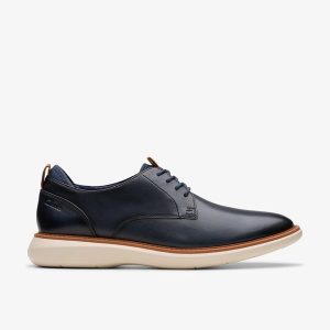 Mens  Brantin Plain Navy Leather Oxford Shoes