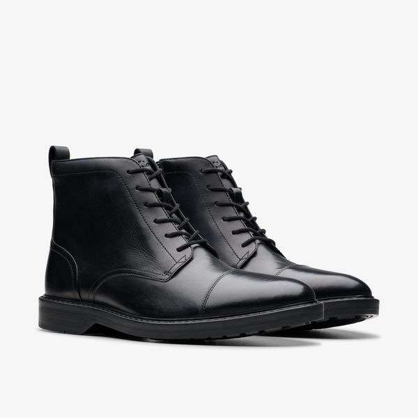 Mens Aldwin Cap Black Leather Oxford Boots - Image 4