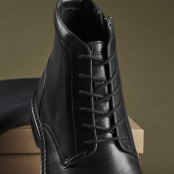 Mens Aldwin Cap Black Leather Oxford Boots - Image 8