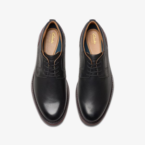 Men's Monahan Plain Black Leather Oxford Shoes| Clarks - Image 6