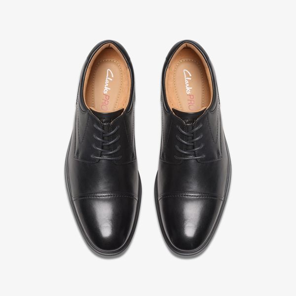 Men's Eldredge Cap Black Leather Oxford Shoes| Clarks - Image 6