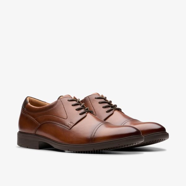 Men's Eldredge Cap Dark Tan Leather Oxford Shoes| Clarks - Image 4