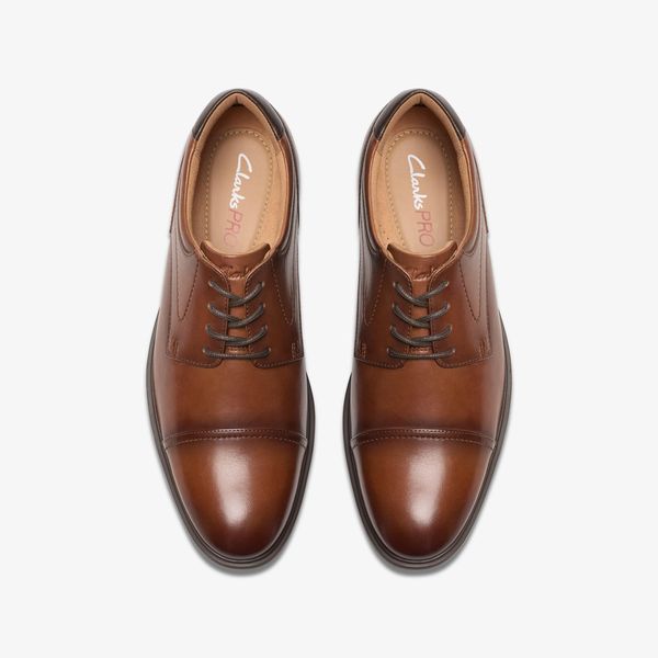 Men's Eldredge Cap Dark Tan Leather Oxford Shoes| Clarks - Image 6