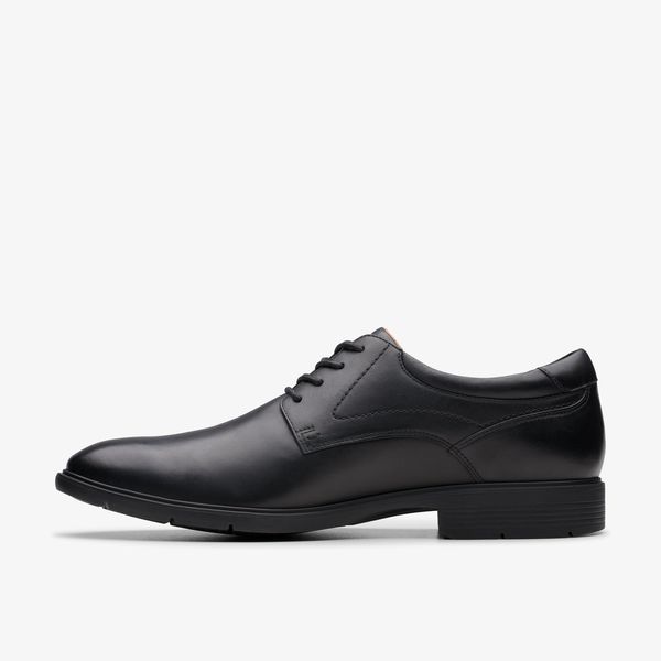 Men's Eldredge Plain Black Leather Oxford Shoes| Clarks - Image 2