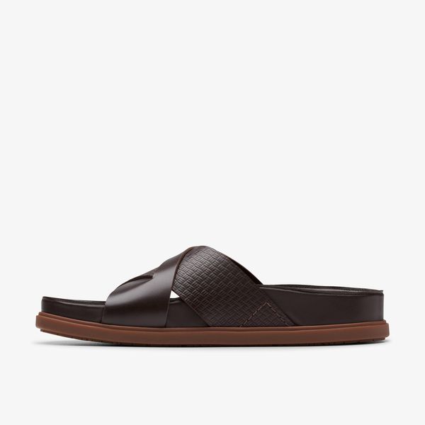 Mens Torford Cross Brown Leather Flat Slide Sandals - Image 2