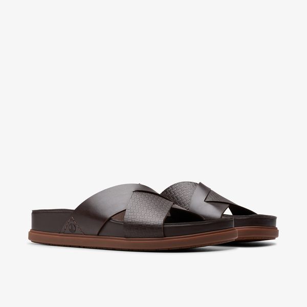 Mens Torford Cross Brown Leather Flat Slide Sandals - Image 4