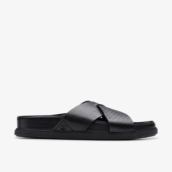 Mens Torford Cross Black Leather Flat Sandals