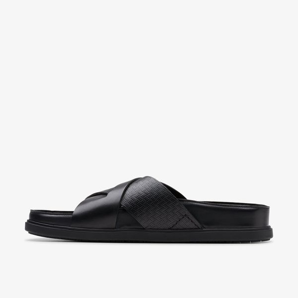Mens Torford Cross Black Leather Flat Sandals - Image 2