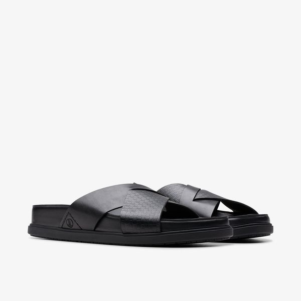 Mens Torford Cross Black Leather Flat Sandals - Image 4