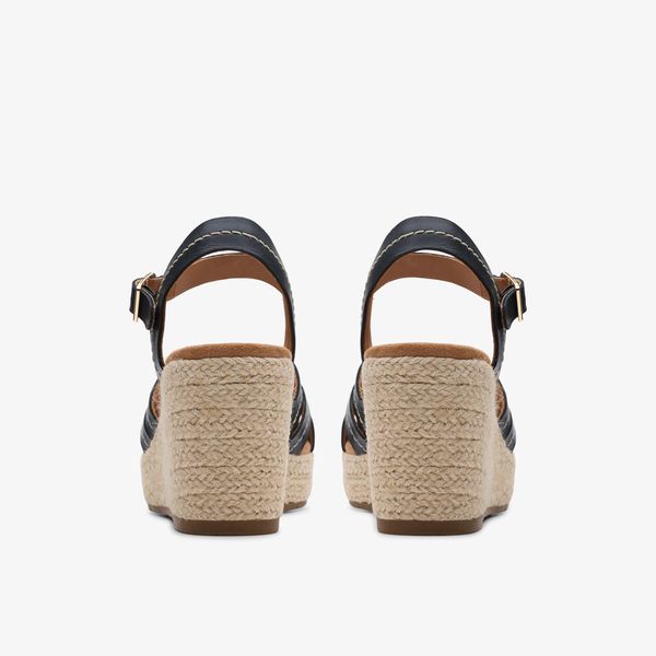 Women's Sabina Strap Black Leather Wedges - Image 5