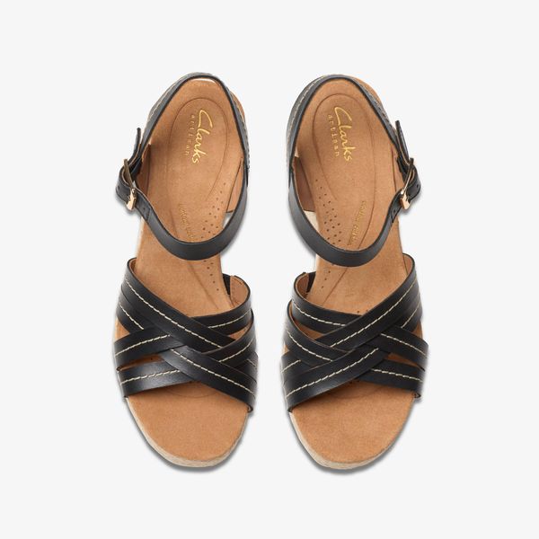 Women's Sabina Strap Black Leather Wedges - Image 6