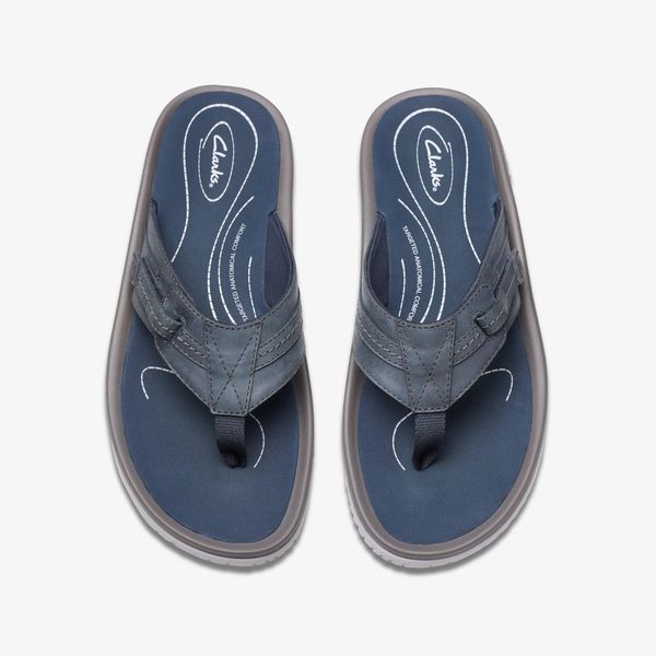 Mens Wesley Sun Navy Leather Flip Flop - Image 6