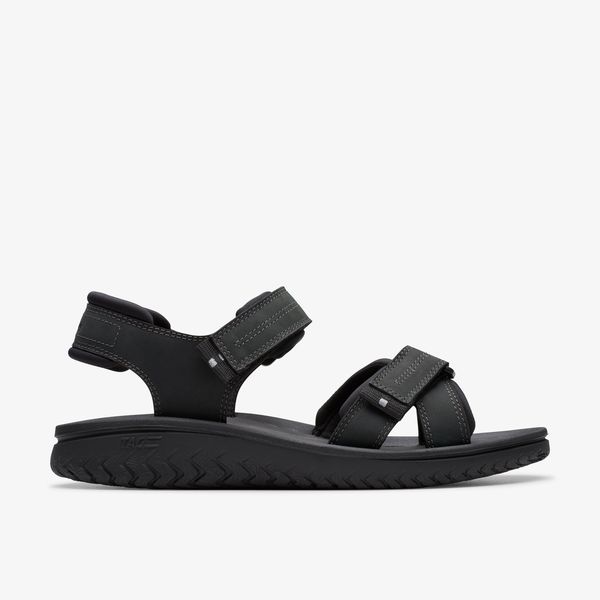 Mens Wesley Shore Black Leather Sandals