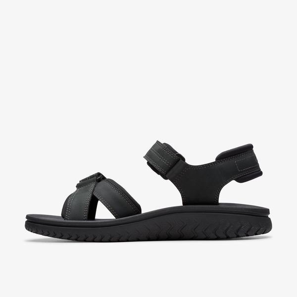 Mens Wesley Shore Black Leather Sandals - Image 2