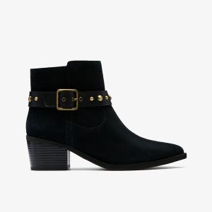 Womens Morzine Buckle Black Suede Ankle Boots