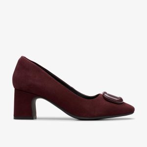Womens Fernie Trim Merlot Suede Heels