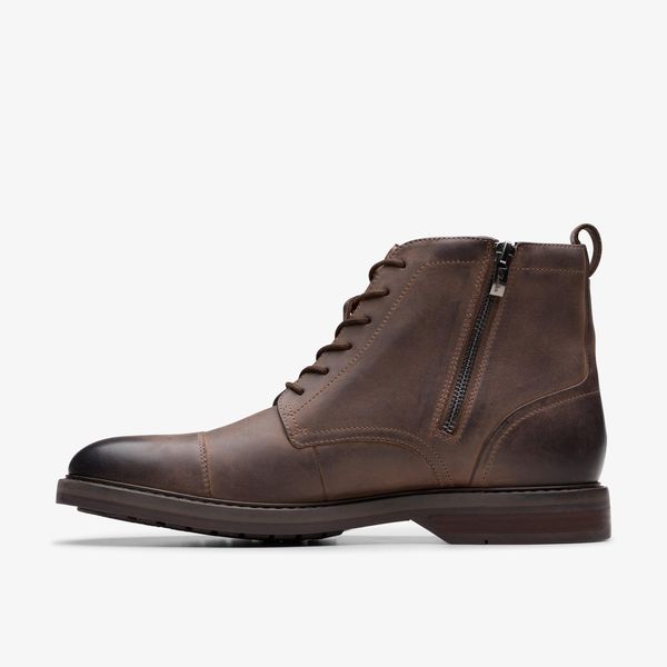 Mens Aldwin Cap Brown Leather Boots| Clarks - Image 2