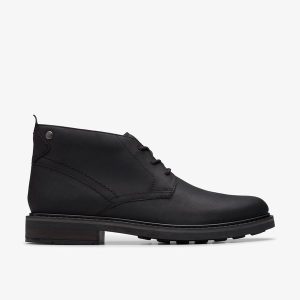 Mens Newford Mid Black Leather Boots