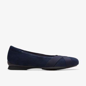 Womens Jazmynn Gem Navy Suede Ballet Flats