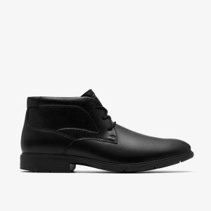 Mens Eldredge Mid Black Leather Ankle Boots