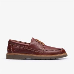 Mens Weltridge Moc Dark Tan Leather Boat Shoe