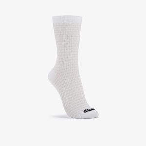 Womens Basket Weave Crew White Socks
